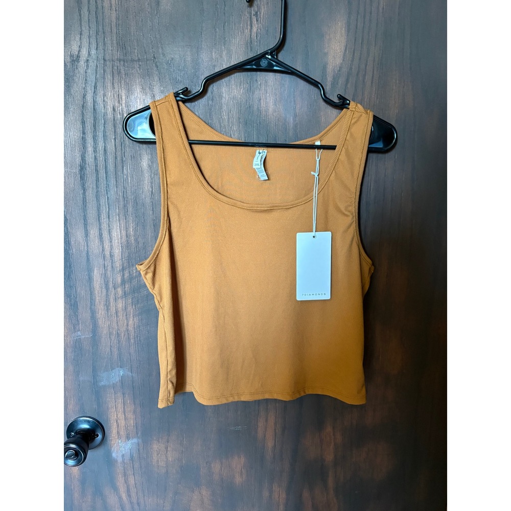 7Diamonds Core Ribbed Tank Top Camel Brown Scoop Neck Crop Top Womens 2XL NWT